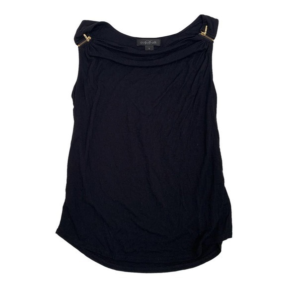 August Silk Black Tank with gold zippers‎ on the shoulders Sz S - Picture 1 of 4